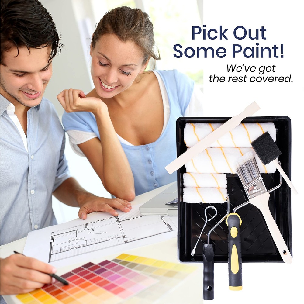 Premium Painting Tool Kit with Roller Covers, Roller Frames, Brushes and Tray...
