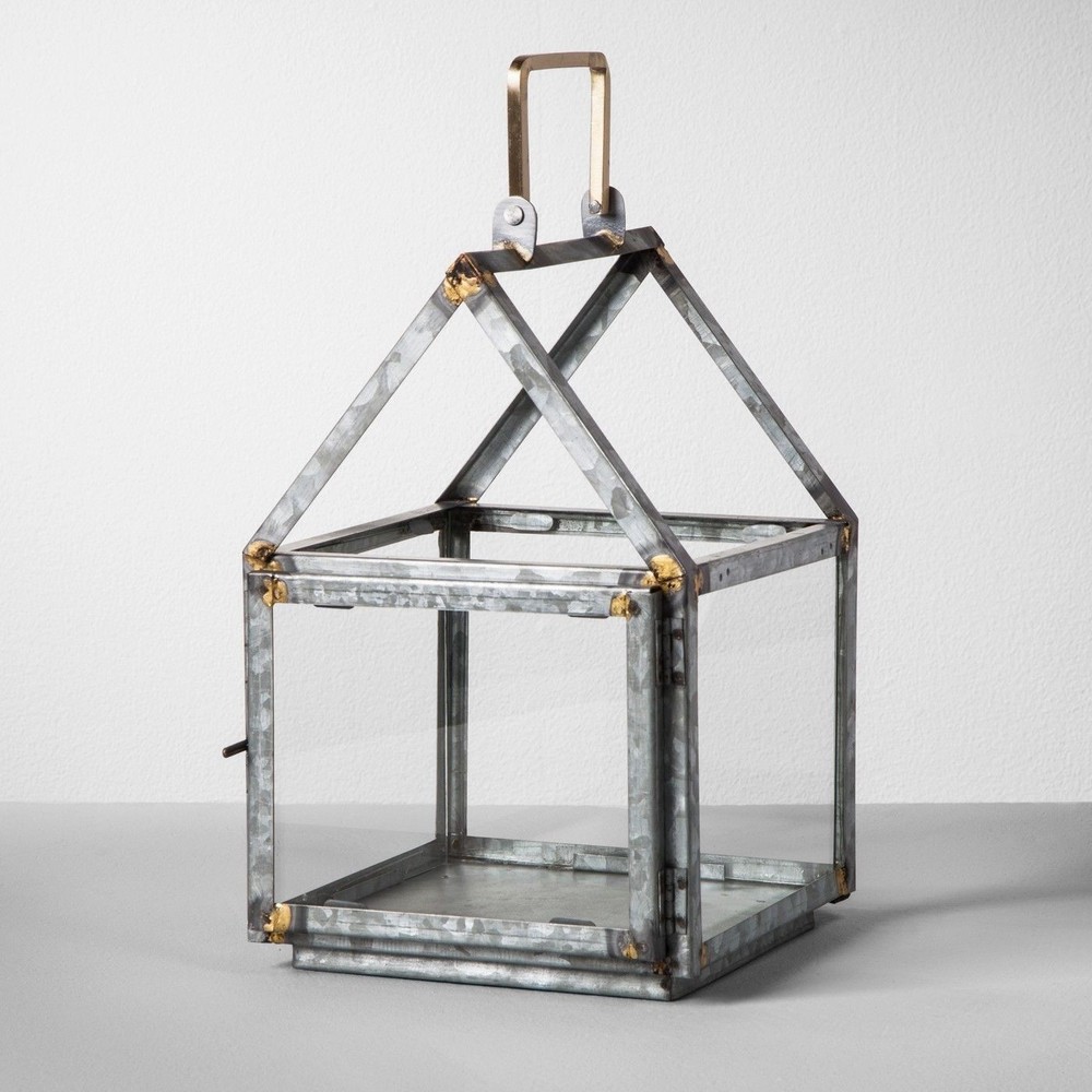 Small Hearth & Hand Magnolia Galvanized + Glass Lantern
