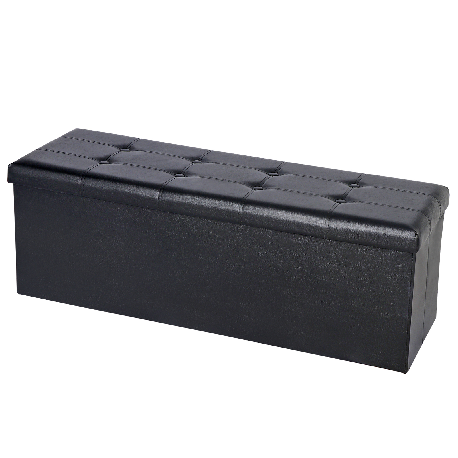 43 Inches Folding Storage Ottoman Bench Storage Chest Footrest wi/ Divider Black