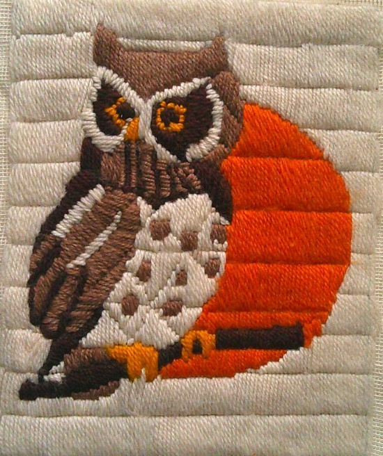 Completed longstitch wool?  needlepoint  OWL