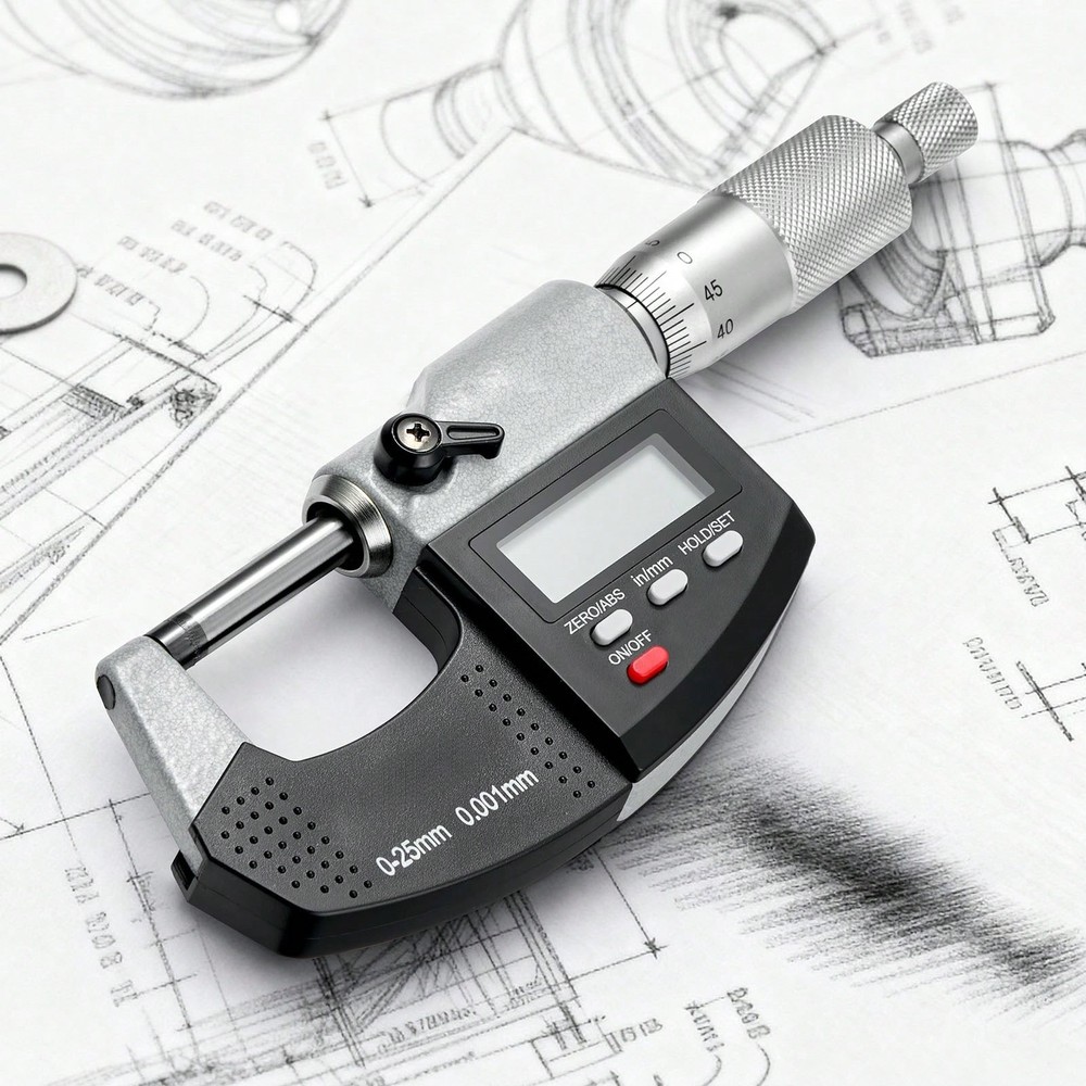 Micrometer Set, Digital Outside LCD Screen, In/Mm Switch, Carbide Tip