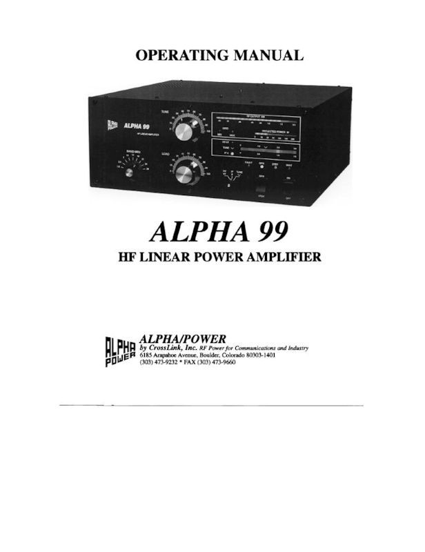 ALPHA 99 AMPLIFIER INSTRUCTION MANUAL