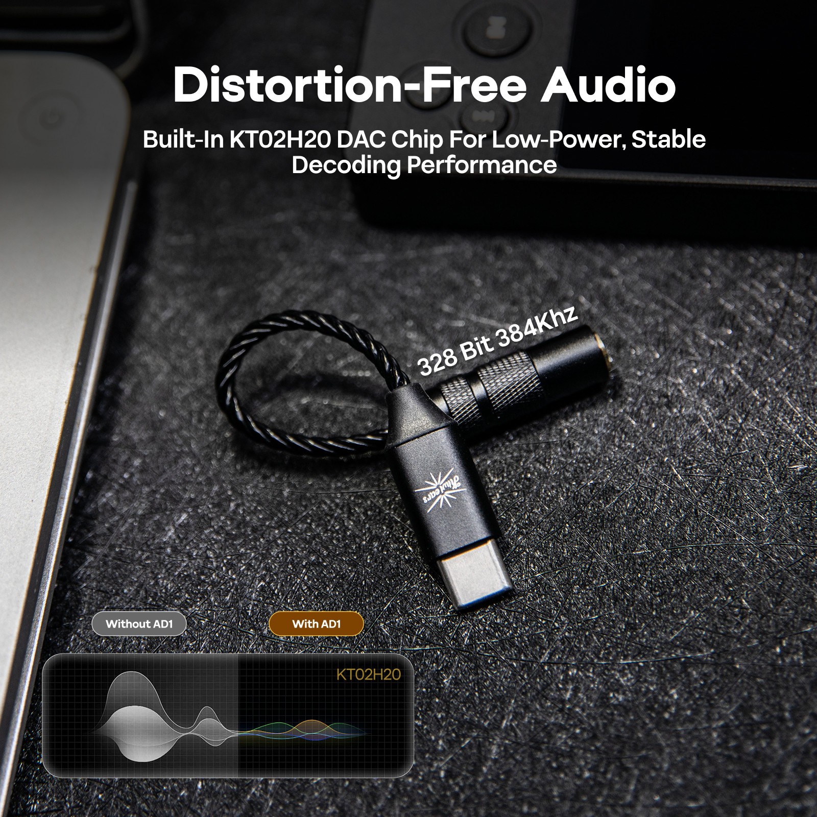 Kiwi Ears AD1 Type-C to 3.5mm Female Headphone DAC Dongle with KT02H20 Chip