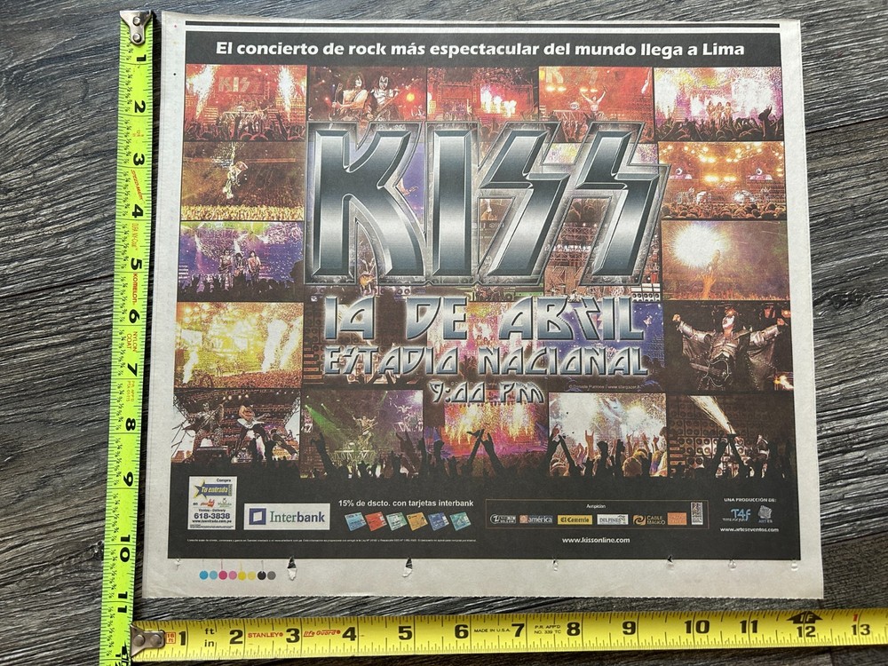 KISS Concert Ad Advert Alive 35 Tour Peru April 14 2009 12.5x11 Vintage Kiss G