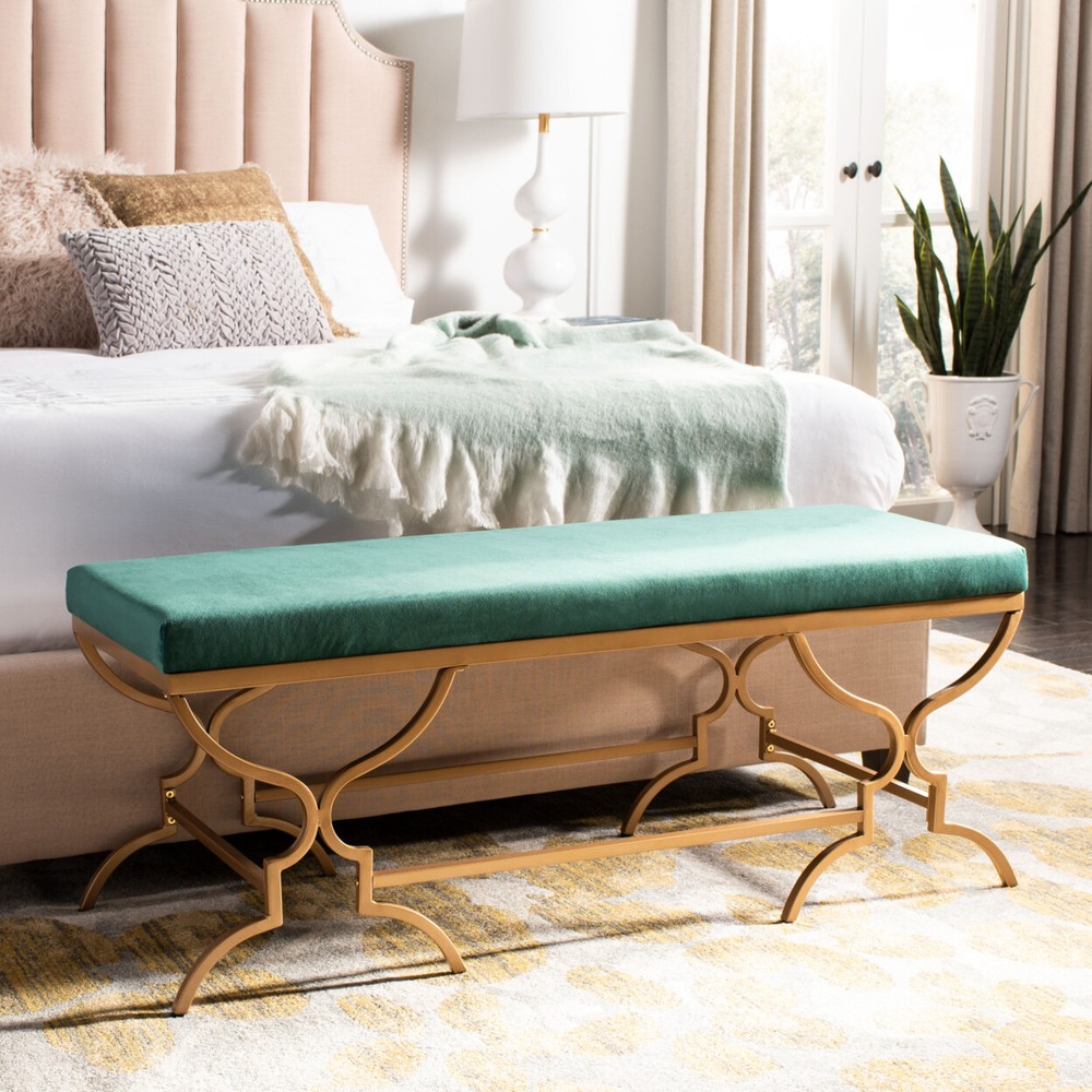 SAFAVIEH Juliet Rectangular Bench | Emerald / Gold |