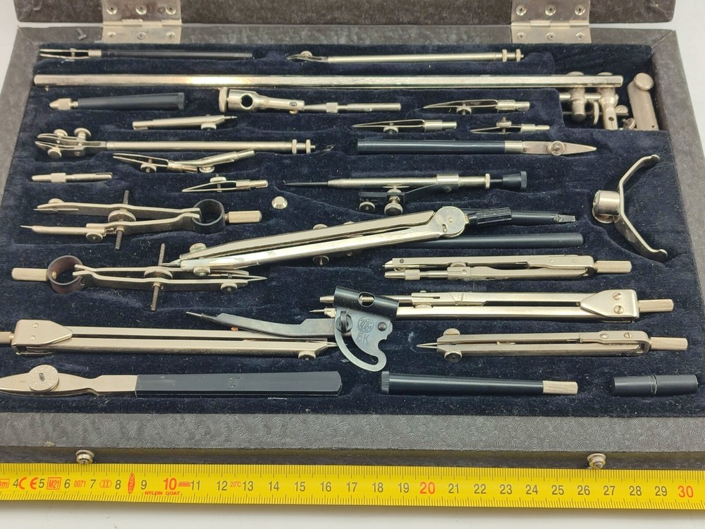 Antique Technical Geometry Maths Drawing Instrument Set Math Complete Set Boxed