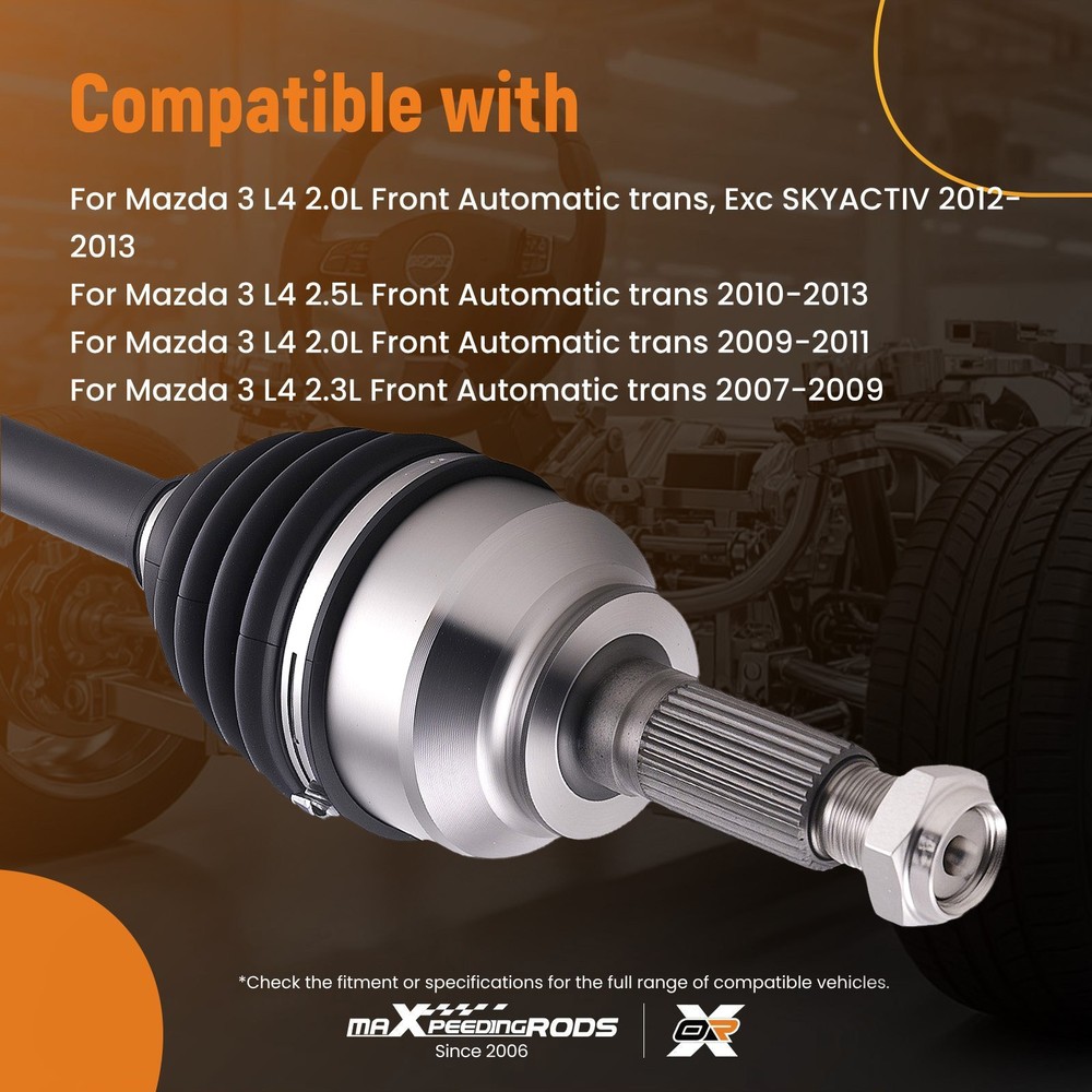 Front Pair CV Axle Joint Shaft Assembly for Mazda 3 Automatic Trans 2007-13