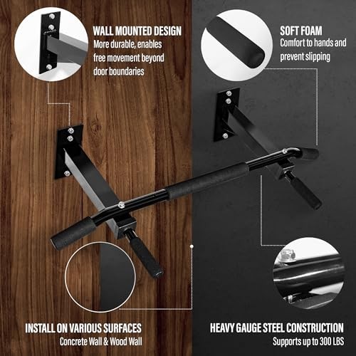 Yes4All Pull Up Bar Wall Mounted - Multifunctional Wall Mounted Pull Up Bar for