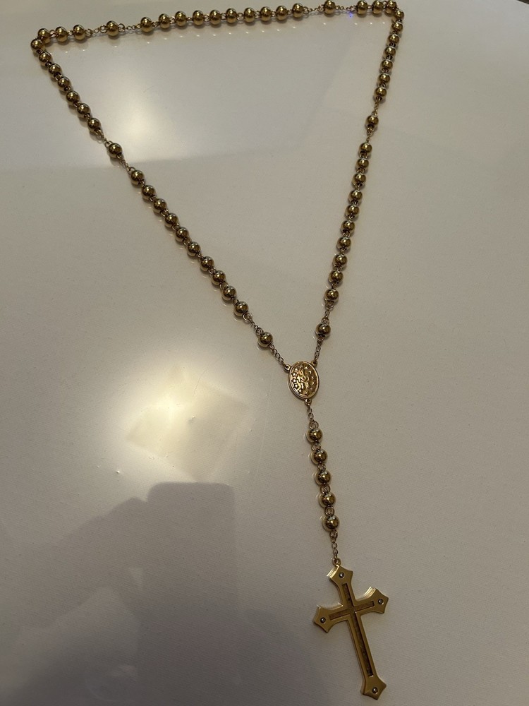 Stainless Steel Christian Rosary Beads Necklace with Cross Pendant