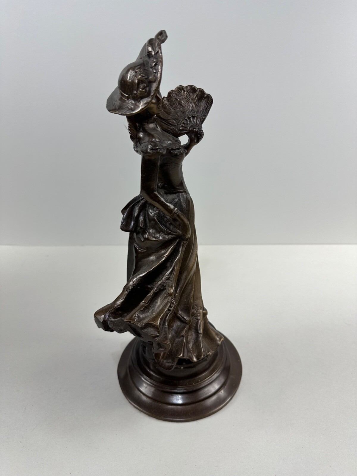 Vintage Victorian Lady Bronze Brass Statue Sculpture Holding Fan 13" High