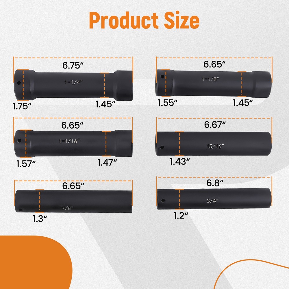 1/2 Inch Drive Extended Length Impact Socket Set 6PCS Extra Deep Socket Set