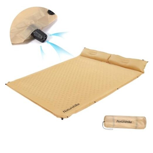 Self-Inflating Sleeping Pad with Pillow, Patchwork Sleeping Pad Twin-Yellow