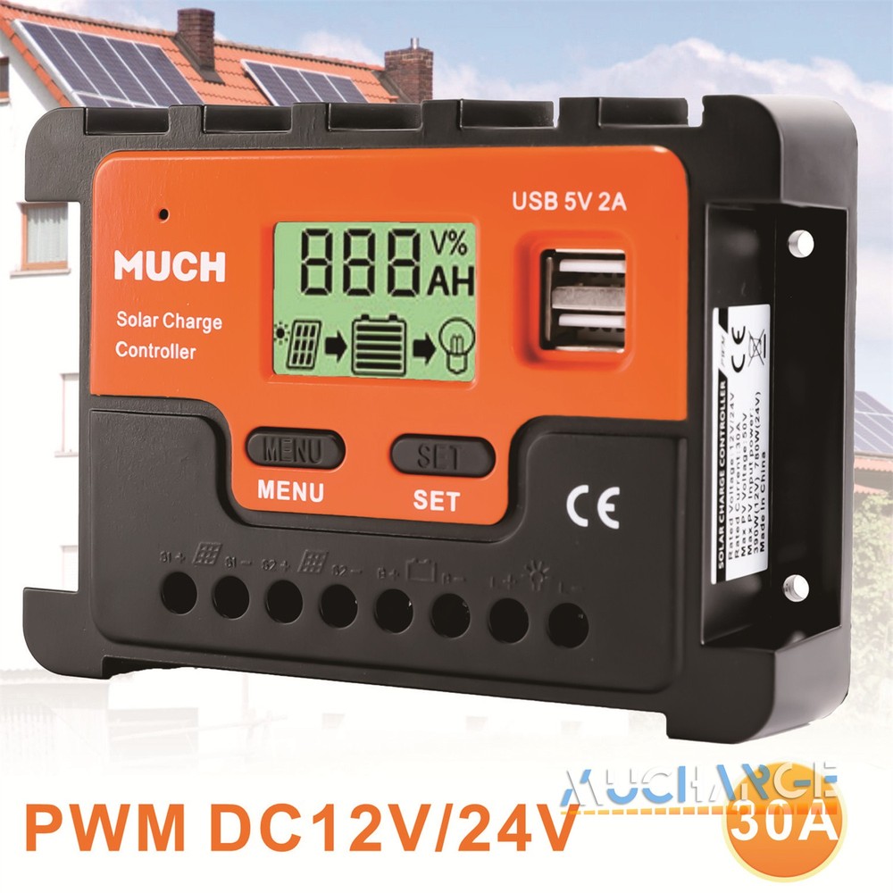 30A Solar Panel Controller Solar Battery Charge 12V/24V Auto Regulator LCD
