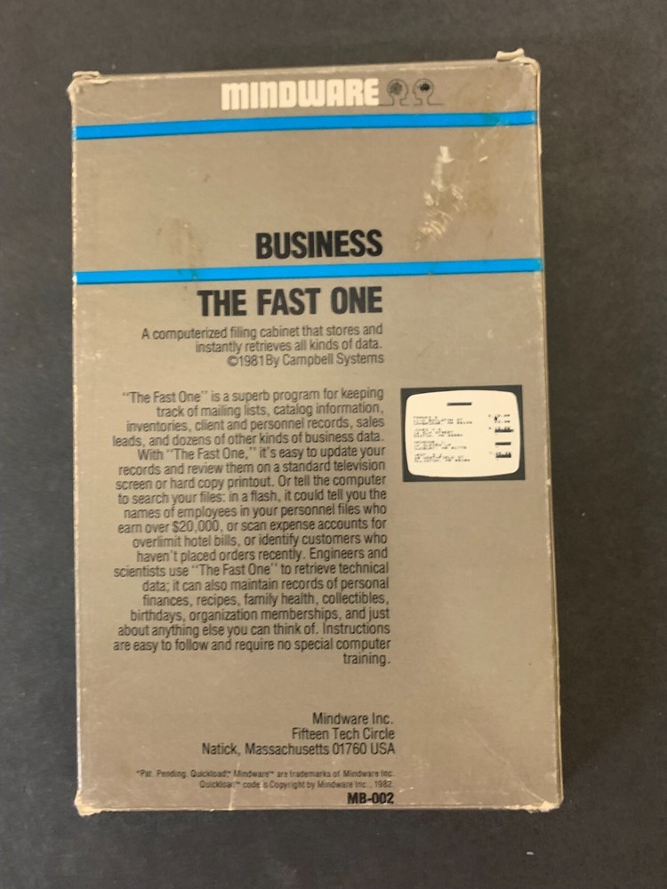 Vtg Timex Sinclair TS-1000 ZX81 Software Mindware Fast One Database Program