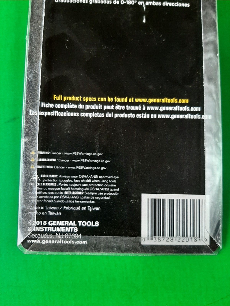 NEW GENERAL TOOLS No. 17 STAINLESS STEEL SQUARE HEAD PROTRACTOR