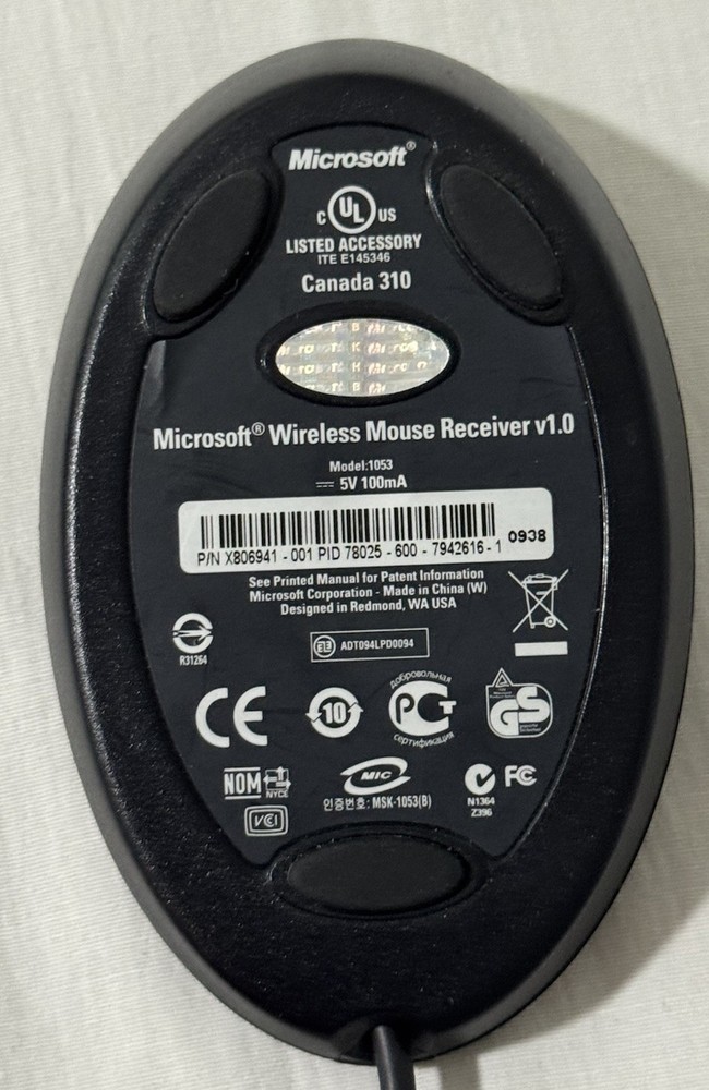 MICROSOFT WIRELESS MOUSE USB RECEIVER V1.0 MODEL 1053