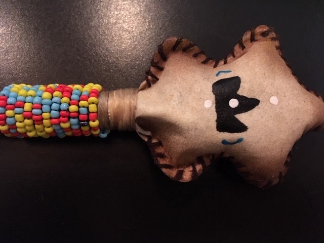 Rawhide Percussion Rattle with Beaded Handle - Turtle