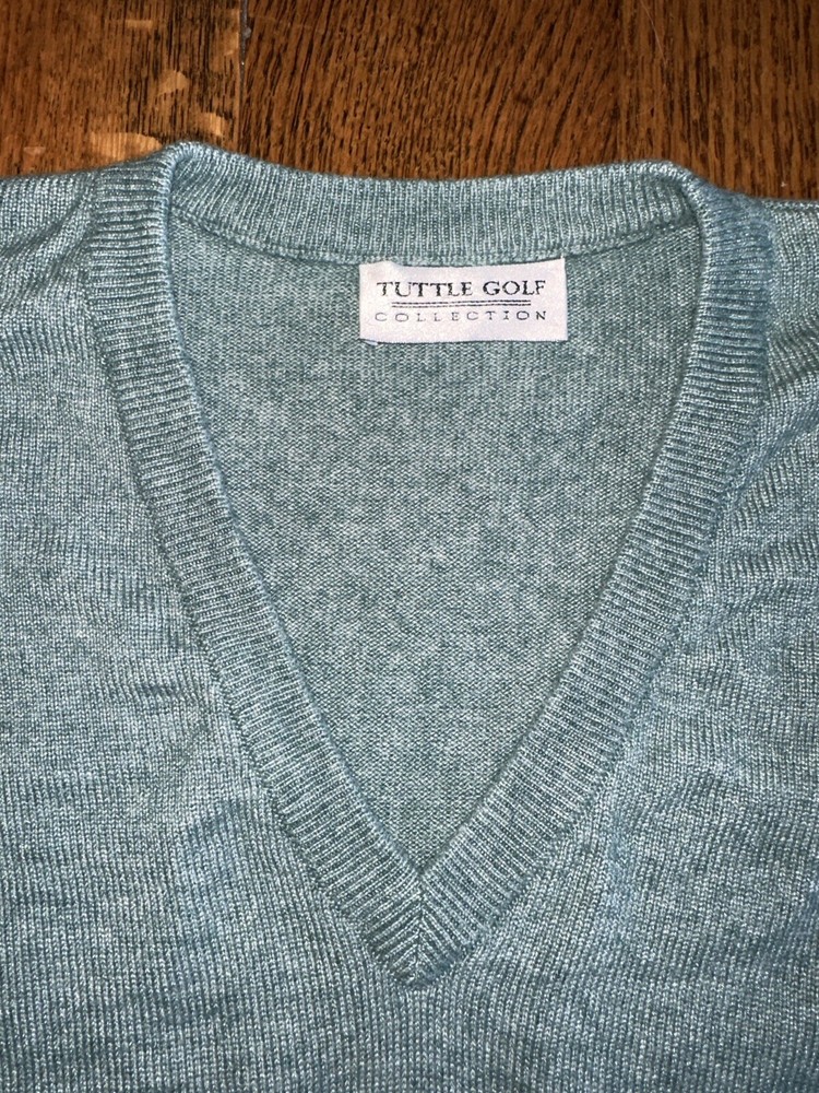 Silk Cashmere Sweater Tuttle Golf Collection Green V Neck Large? Pullover