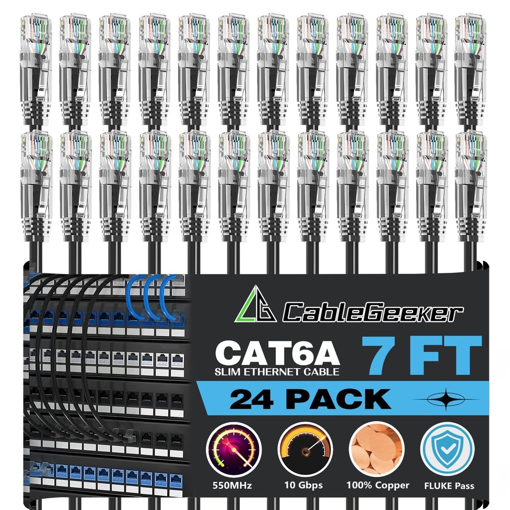 Patch Cables Cat6a 7ft (24 Pack) Slim, Cat6 Ethernet Patch Cable 10G Support,...