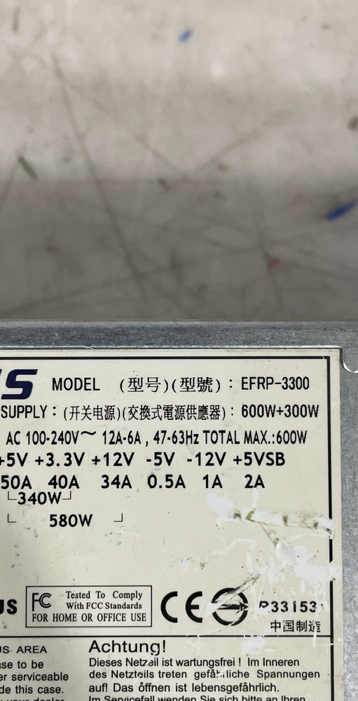 Etasis EFRP-3300 600W Power Supply Unit PSU Server/Desktop Replacement