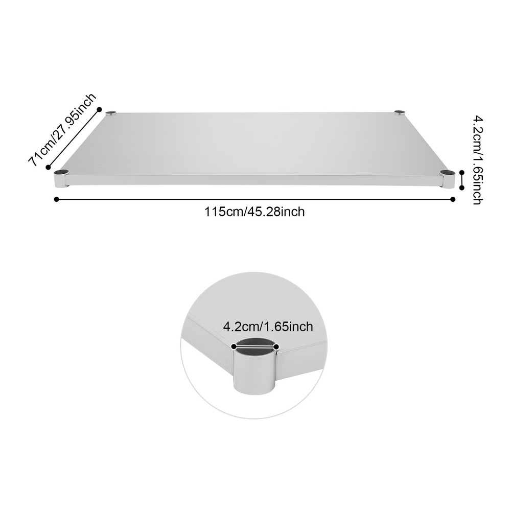 Silver Rectangular Stainless Steel Table Adjustable Lower Shelf for Work Tables