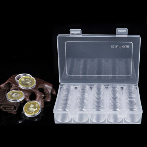 100Pcs Clear Plastic Coinns Capsules,30mm/27mm Storage Boxes