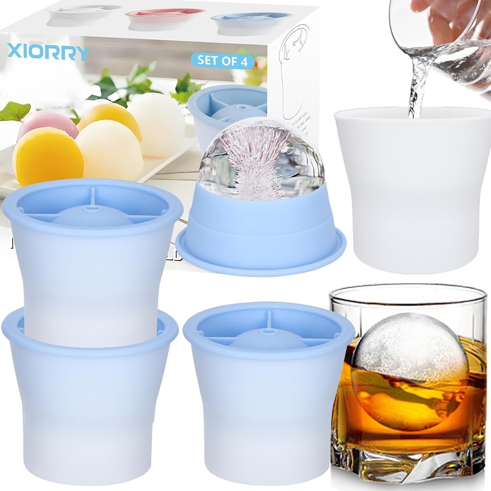 (Upgrade) Ice Molds 4 PCS, Silicone Sphere Ice Mold Maker, Stackable Easy Releas