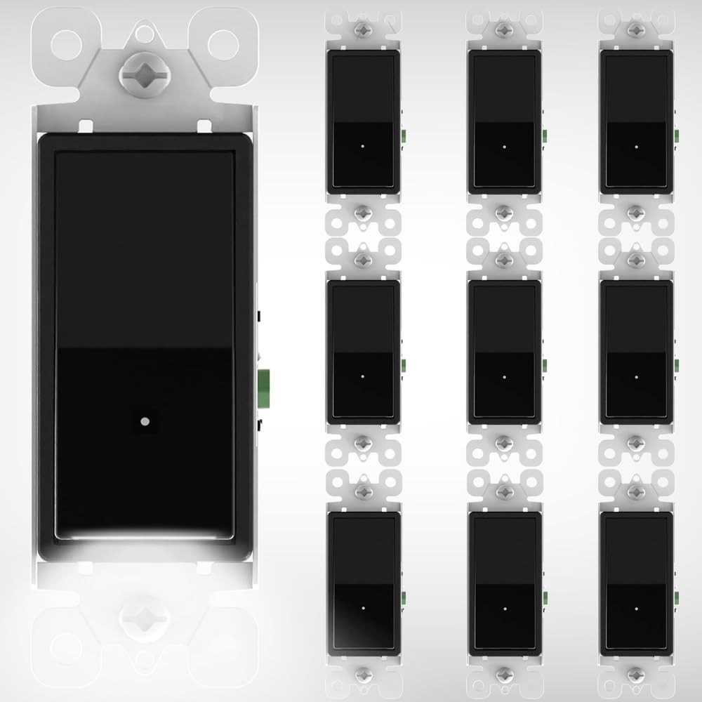 10-Pack LED Night Light Switch, Single Pole Rocker - Black