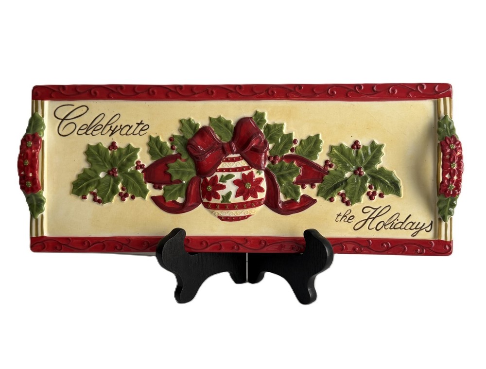 Christmas Cheese Serving Tray, Rectangle, Unique, Crimson Manor