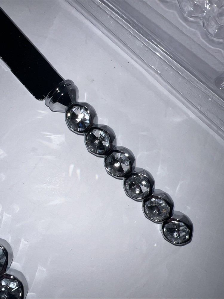 Wedding Cake Knife Server Set Clear Stone And Silver Color With Container