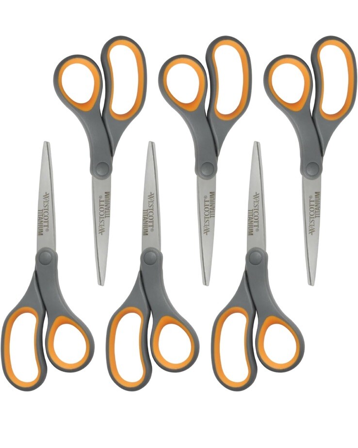 6 Pack Westcott Titanium Bonded 8" Titanium Multi-Purpose/Heavy Duty Scissors