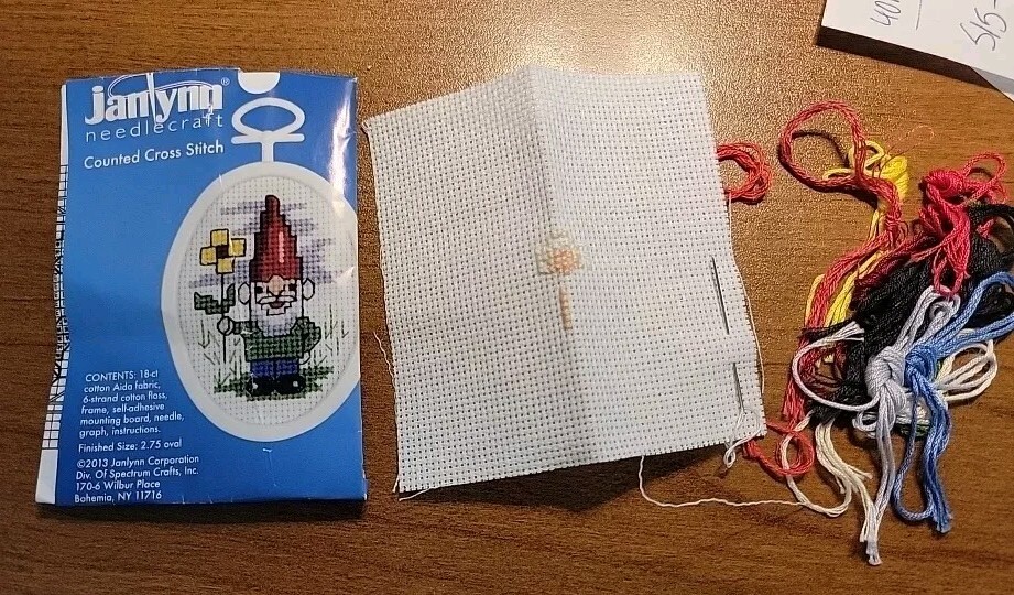 Gnome Stitchery Delight - Mini Cross Stitch Kit (2.75" Oval, 18 Count)