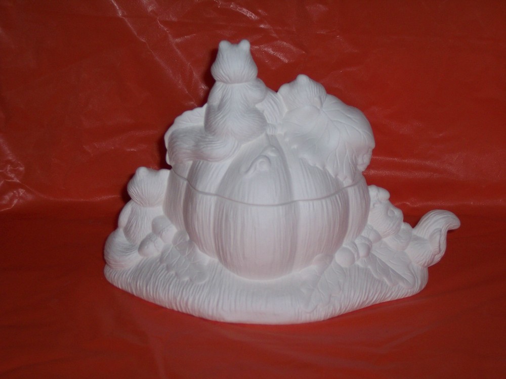 Ceramic Bisque~~ Ready to Paint ~~Squirrels and Pumpkin Box