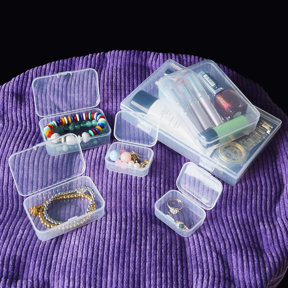 Thintinick 96 Pack Rectangular Clear Plastic Mixed Sizes 2, Transparent