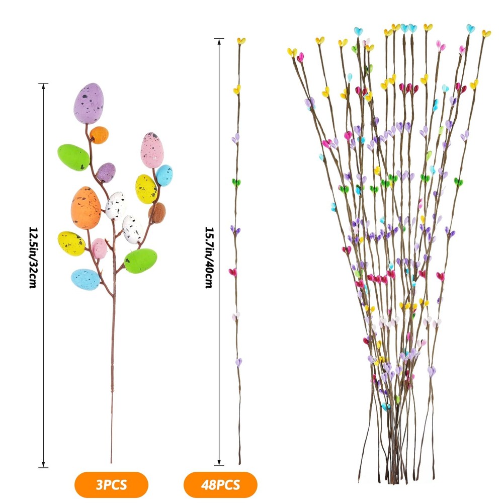 Draupnir 48PCS Artificial Easter Spray Vine, Pastel Eggs and Colorful