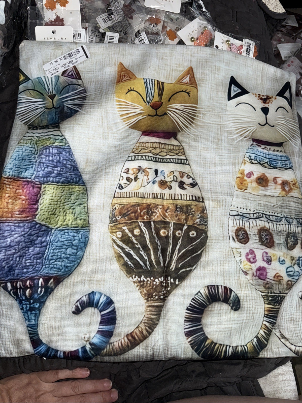 SET OF 2 - 18” 3 SOFT Cat Trio Pillowcase Farmhouse Sofa Pillow Beige Cats