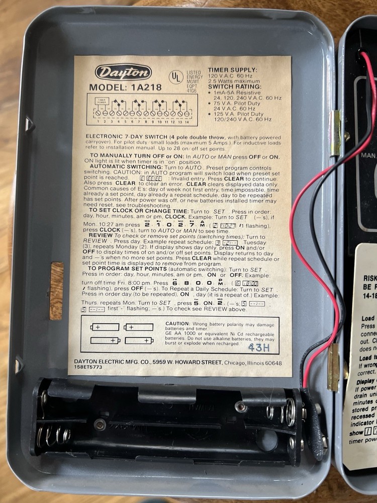 Dayton Electronic Time Switch Model: 1A218
