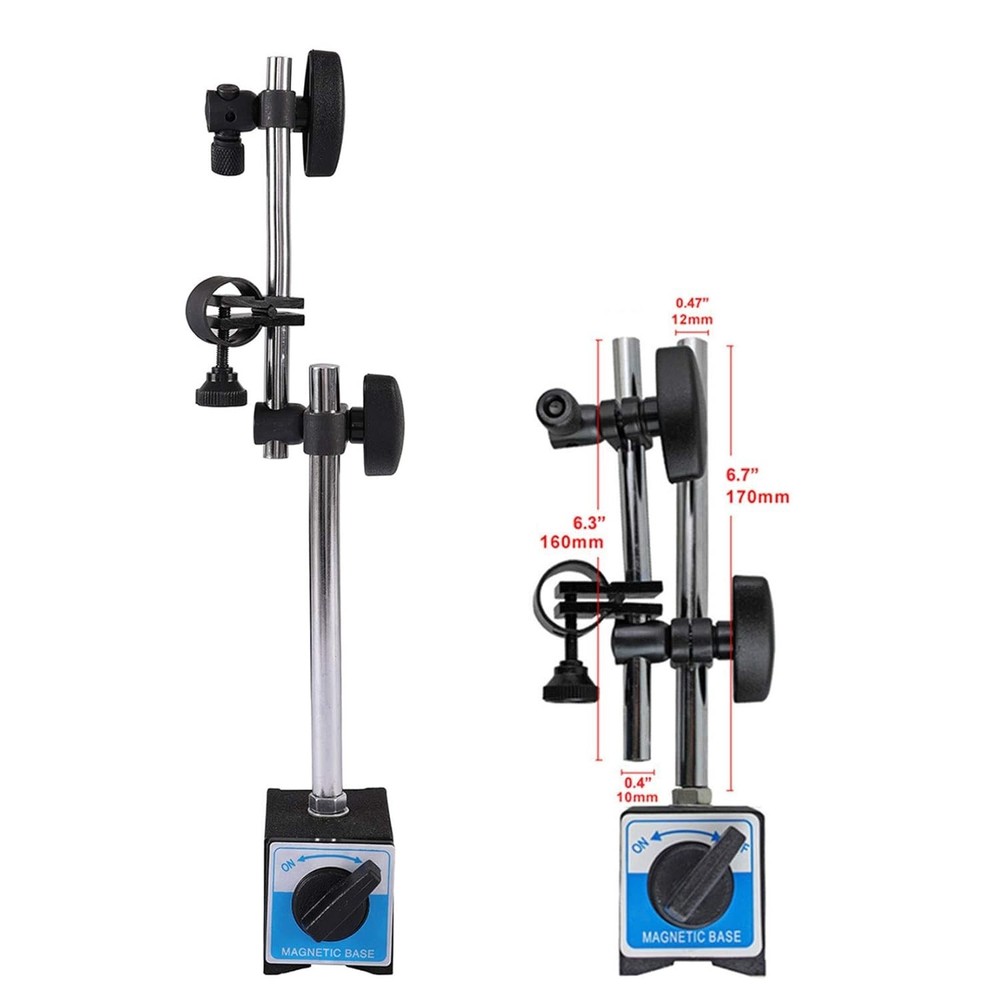 0.001" Resolution Magnetic Dial Indicator with Adjustable Long Arm & Strong Base