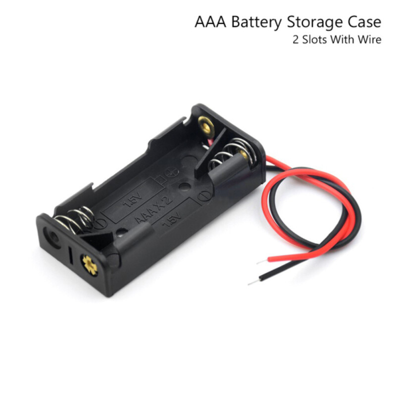 2x 2-AAA Slots Battery Spring Clip 3V Holder Case Plastic Storage Box + Wires