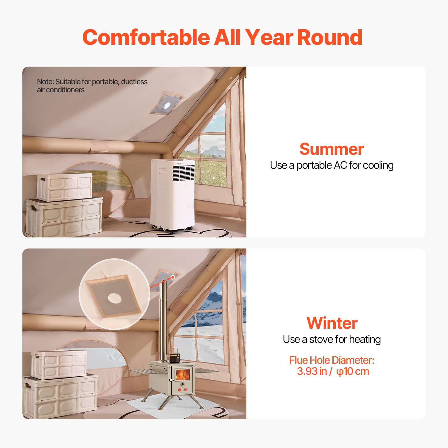 Inflatable Tents for 3-5 Person Camping Tent Blow Up Tent w/ Pump & Stove Jack