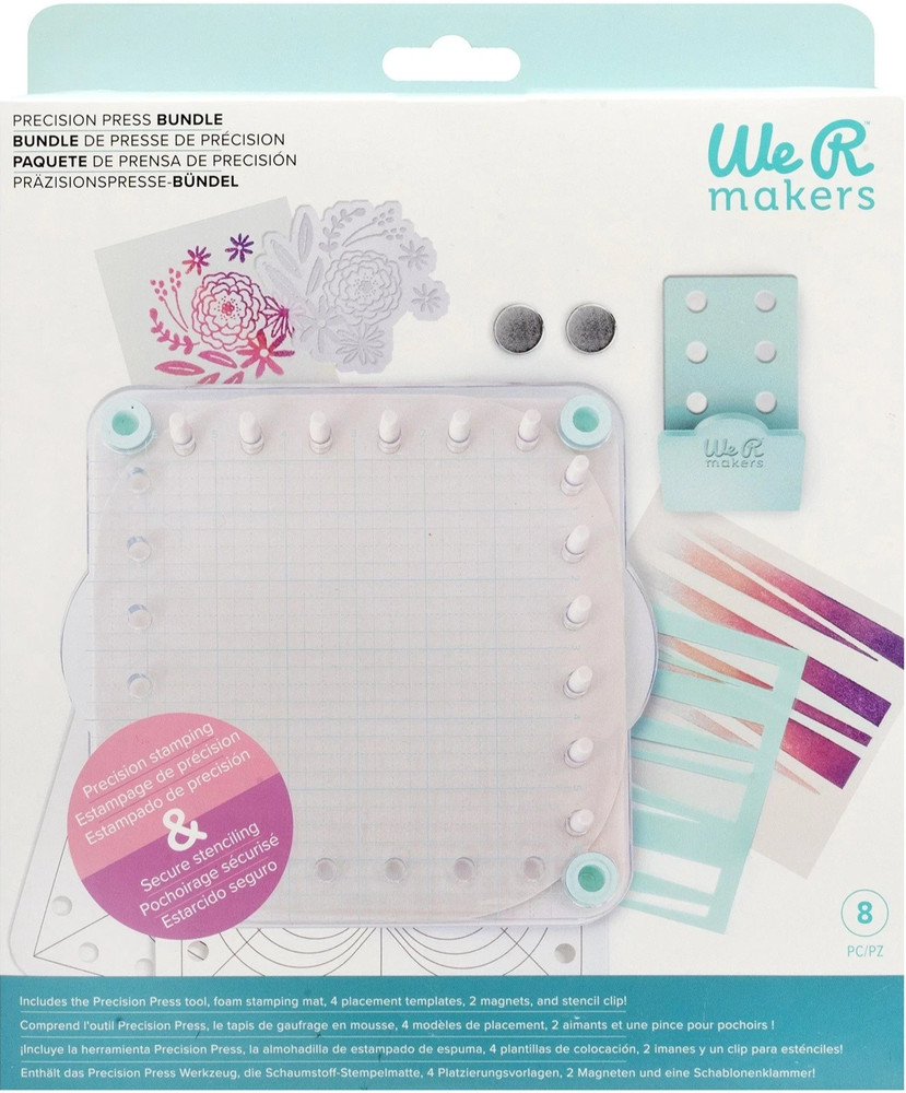 WE R MAKERS 8 PC. PRECISION PRESS BUNDLE STAMP AND STENCIL HOLDER