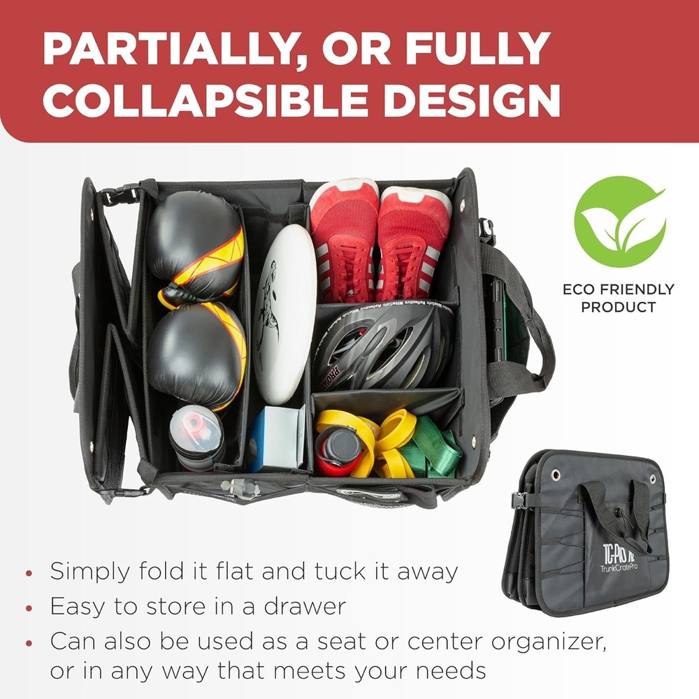 Versatile Car Storage Organizer with Adjustable Compartments and Securing Straps