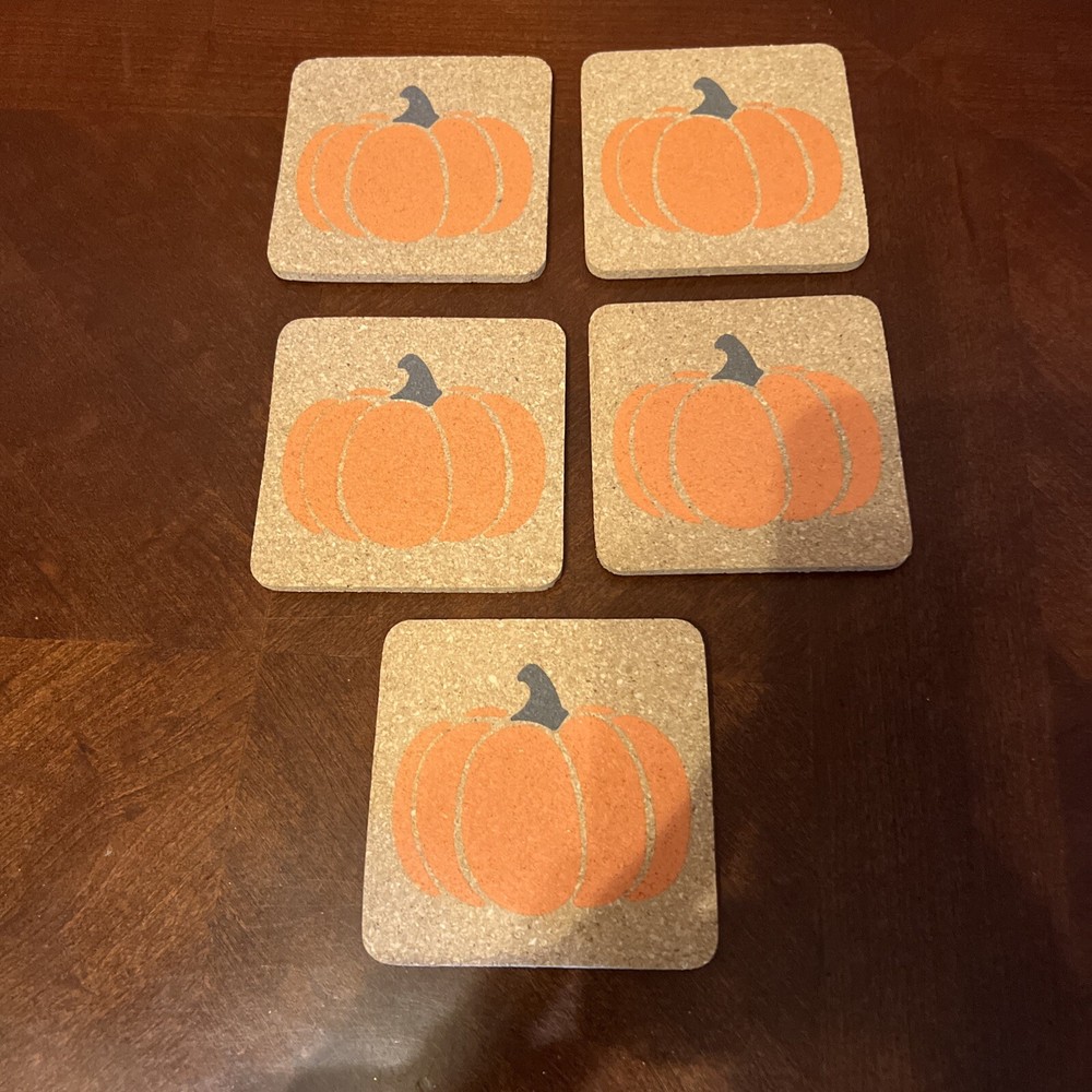5 Fall Themed Pumpkin Cork Coasters Pumpkin Halloween Decor