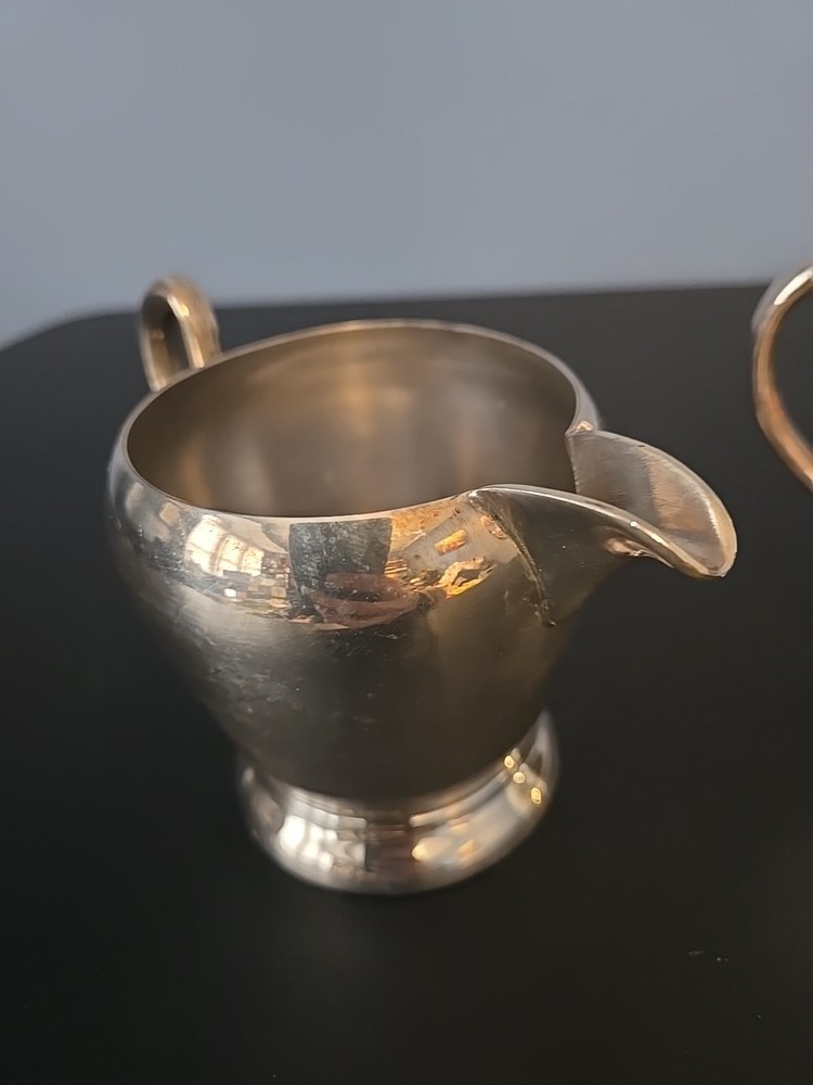 Academy Silver on Copper Vintage Creamer Sugar Serving Cups Set Pair