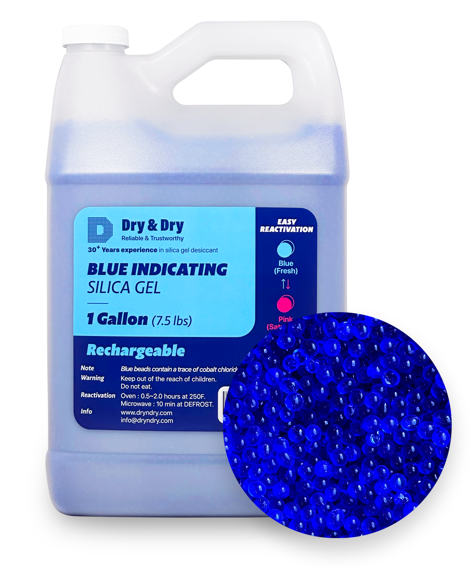 1 Gallon(7.5 LBS) "Dry & Dry" Premium Blue Indicating Silica Gel Desiccant Beads