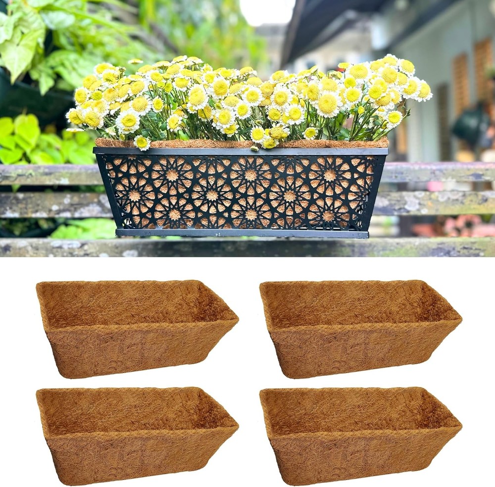 LaLaGreen 24" 2 Pack Rectangular Coco Liners Railing Planter–Large Trough Coir