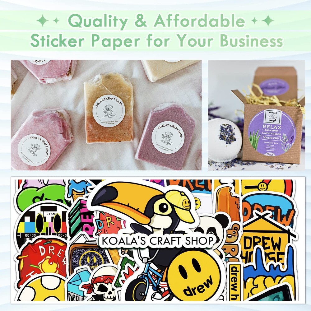 Koala Printable Vinyl Sticker for Inkjet Printer - 100 Sheets Sticker Printer...