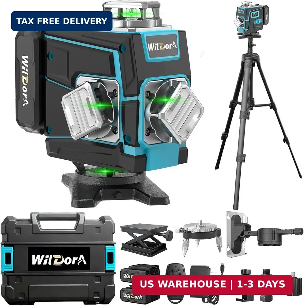 Laser Level with Tripod, 4x360° Self Leveling ±4° Laser Level, Remote Control 4D