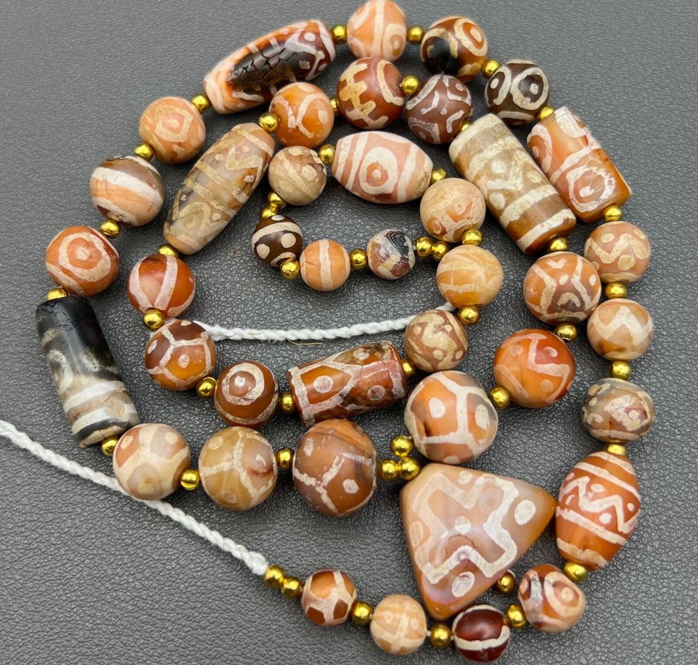 Ancient Etched Carnelian Longevity Beads over 2000 Year Old In great Condition