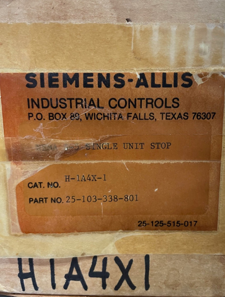 H1A4X1, Siemens-Allis, NEMA 4-5 Single Unit Stop Pushbutton